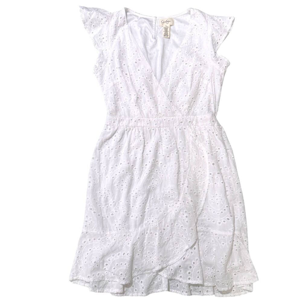Jessica Simpson White  Dress Women Size L Cap Sleeve Smocked Waist